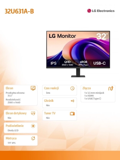 Monitor LG 31,5" QHD 100Hz IPS HDR10