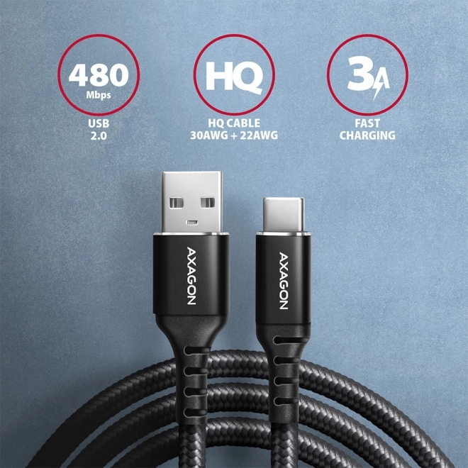 Prémium USB-C - USB-A adat és töltőkábel 1.0m 3A