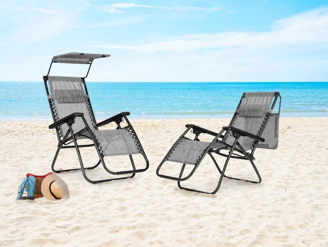 Összecsukható állítható kerti/strand szék árnyékolóval szürke