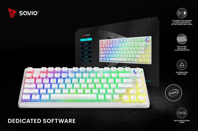 Mechanikus Vezeték Nélküli Billentyűzet SAVIO PHENIX WHITE Gateron Yellow Pudding