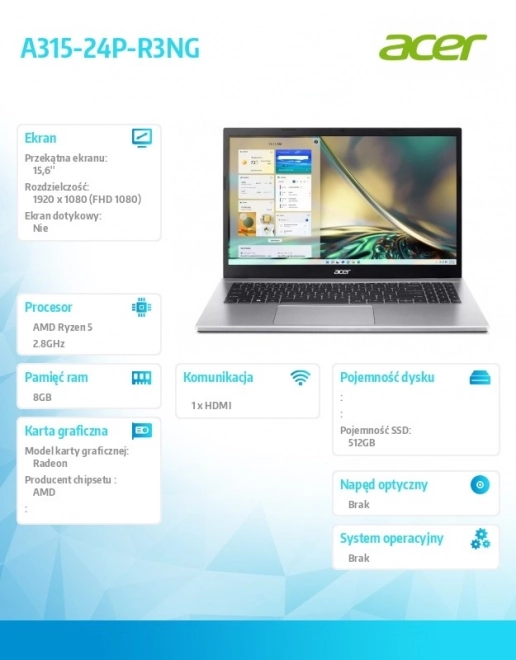 Aspire 3 laptop Ryzen 5 15,6 FHD 8GB 512GB SSD