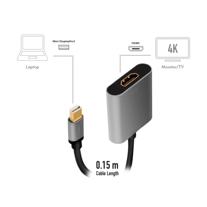 Mini displayport HDMI adapter 4K 60Hz, alumínium, 0,15m