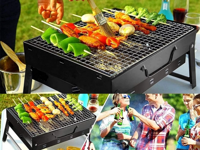 Hordozható összecsukható faszenes grill kempingezéshez és BBQ-hoz