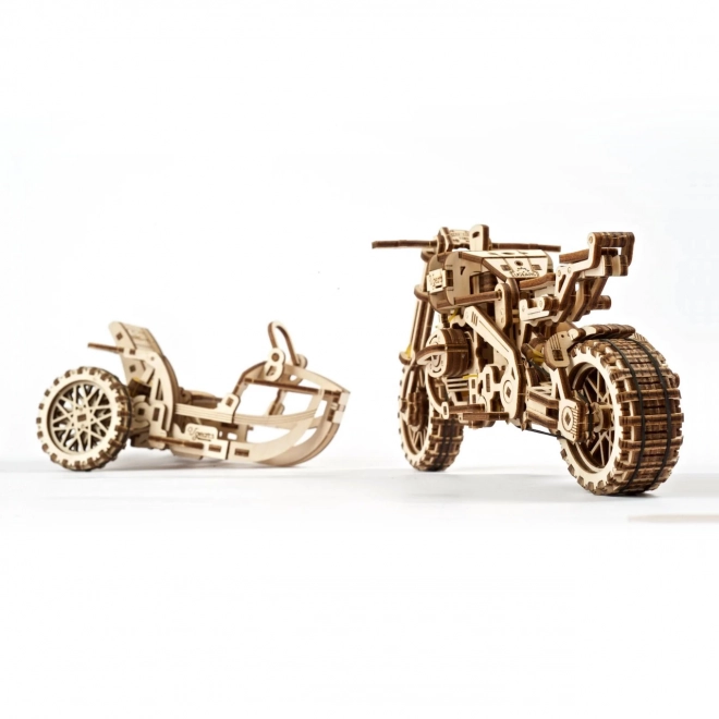 Ugears 3D fa mechanikus puzzle Scrambler motorkerékpár oldalkocsival