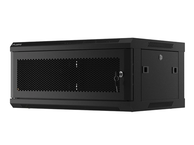 Fali rack szekrény 19 inch 4U perforált ajtóval fekete