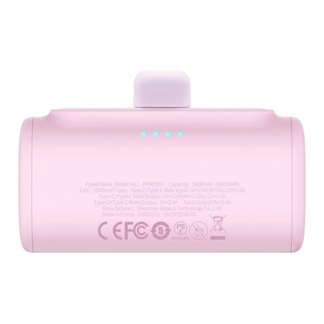 Baseus kompakt usb-c powerbank 5000mah, 20w rózsaszín
