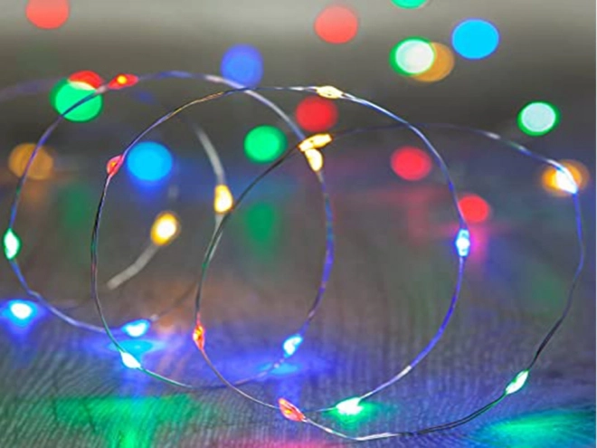 100 LED-es színes drótos fényfüzér elemről működő, 10m