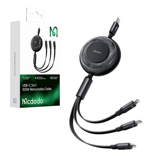 mcdodo 3 az 1-ben töltő- és adatkábel USB-C / Lightning / Micro USB csatlakozóval, fekete