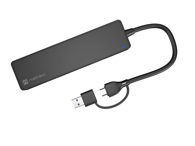 Natec USB-C hub 4 porttal és USB-A adapterrel fekete