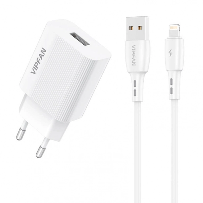 Vipfan usb hálózati töltő lightning kábellel - fehér