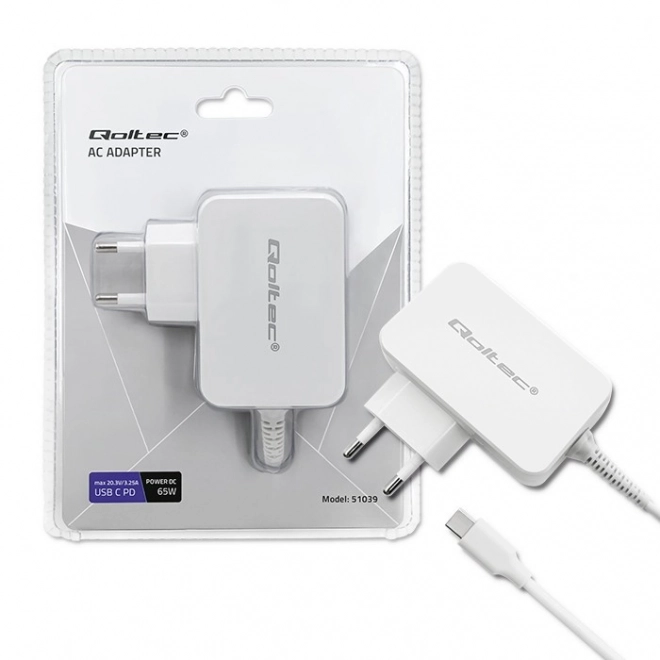 Fehér 65W hálózati adapter USB-C PD technológiával