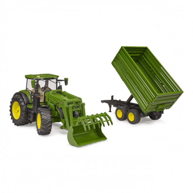 Bruder John Deere traktor 7R 350 homlokrakodóval és tandem pótkocsival