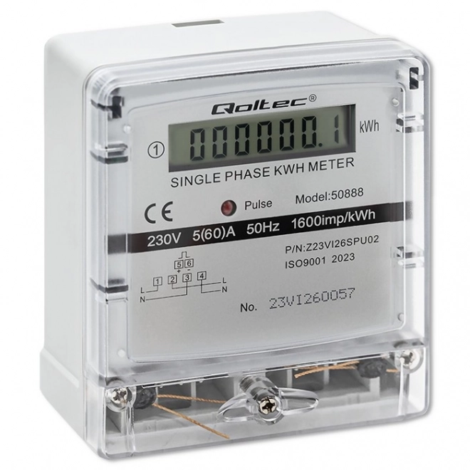 Egységes fázisú Qoltec 230V villanyóra LCD kijelzővel