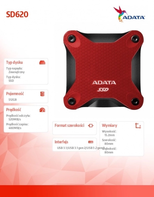Külső SSD meghajtó ADATA SD620 512GB