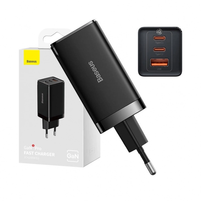 Baseus gan5 pro töltő 2xUSB-C és USB, 65 W