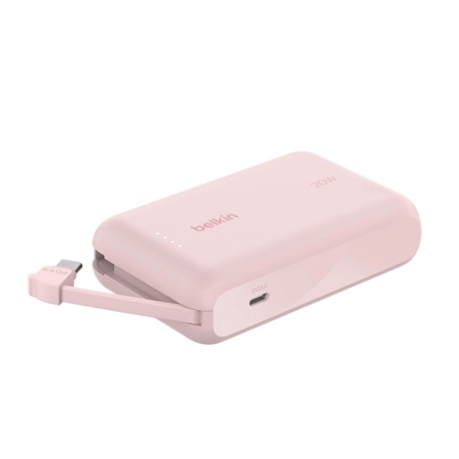 PowerBank BoostCharge 10 000 mAh 20W beépített C-kábel rózsaszín