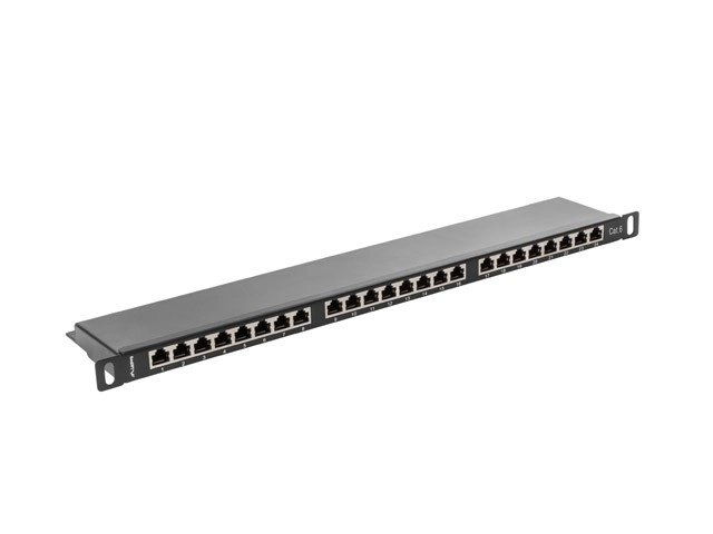 Patch panel 24 port RJ-45 kategória 6 fekete árnyékolt