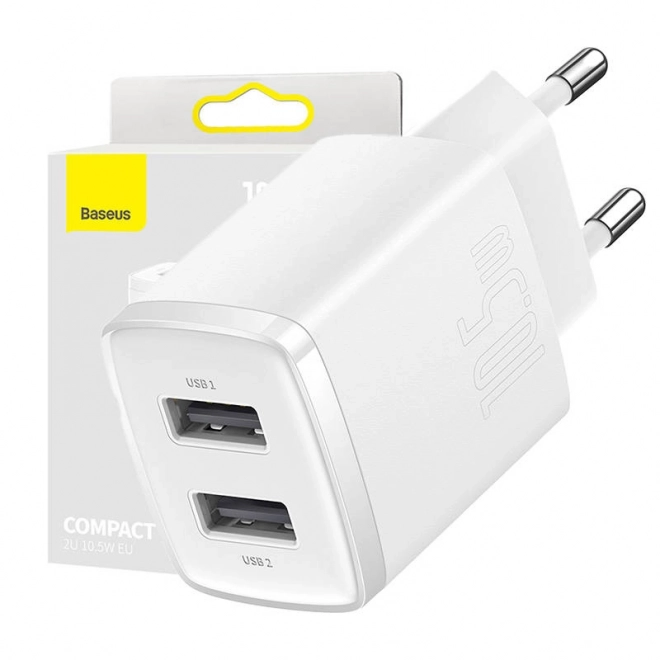 Kompakt gyorstöltő 10,5W, 2x USB - Fehér