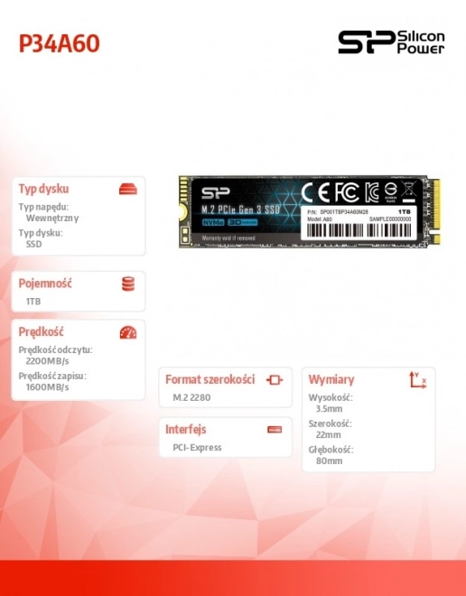 Silicon Power P34A60 SSD meghajtó M.2 PCIe NVMe 1TB