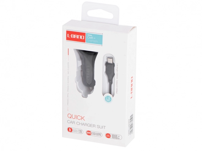Autós gyors töltő 2x USB + micro USB kábel