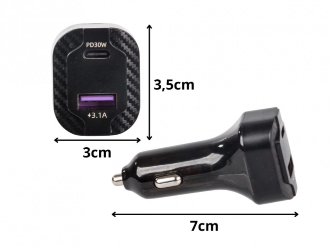 Sebesség USB-C és USB-A autós töltő RGB világítással