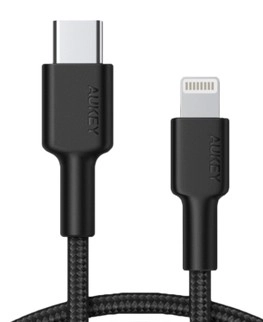 Aukey nylon Lightning-USB C kábel fekete 1,2m Apple MFi tanúsítvánnyal