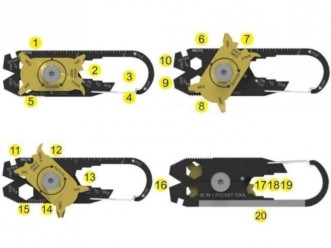 Kulcstartó karabiner multitool 20 az 1-ben