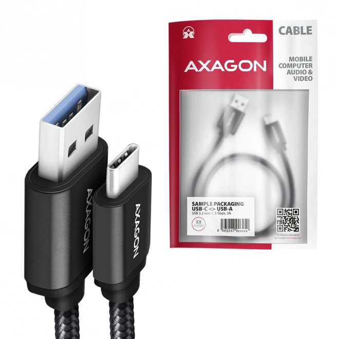 Usb-c - usb-a 3.2 gen 1 adat- és töltőkábel, 1m, 3a, fekete nylon fonott