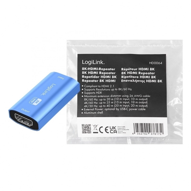 HDMI 8K/60HZ HDCP2.3, kék alumínium jelerősítő