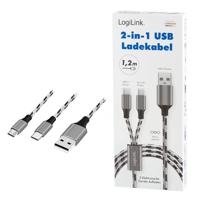 LogiLink 2 az 1-ben USB adatkábellel Micro USB és USB-C csatlakozóval, 1.2 méteres