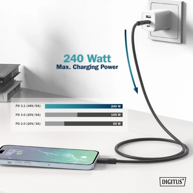 Selymes USB-C kábel USB 4 Gen3 40G 8K 240W, 1m fekete