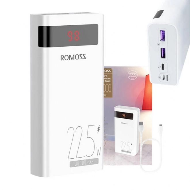 Romoss gyors töltő powerbank 30000mAh 22,5W fehér