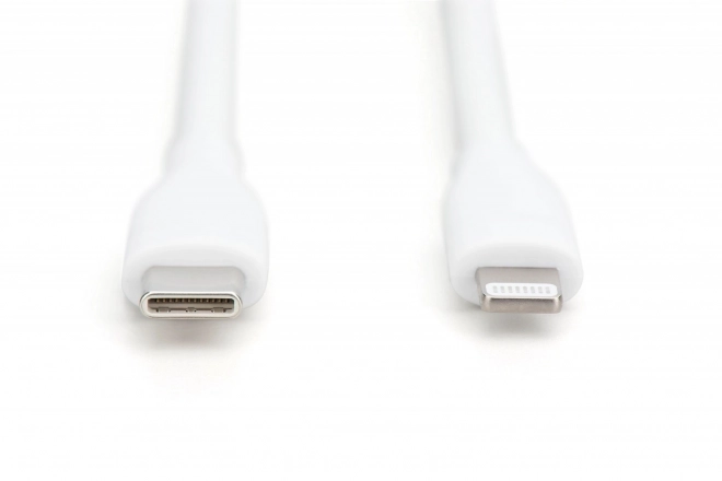 Töltőkábel szilikon USB-C - Lightning, USB 2.0, MFI tanúsítvánnyal, 60W, 1m, Fehér