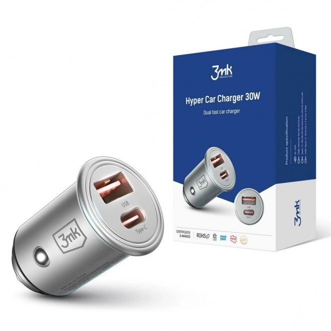 Autós töltő 30W USB-C és USB-A PD