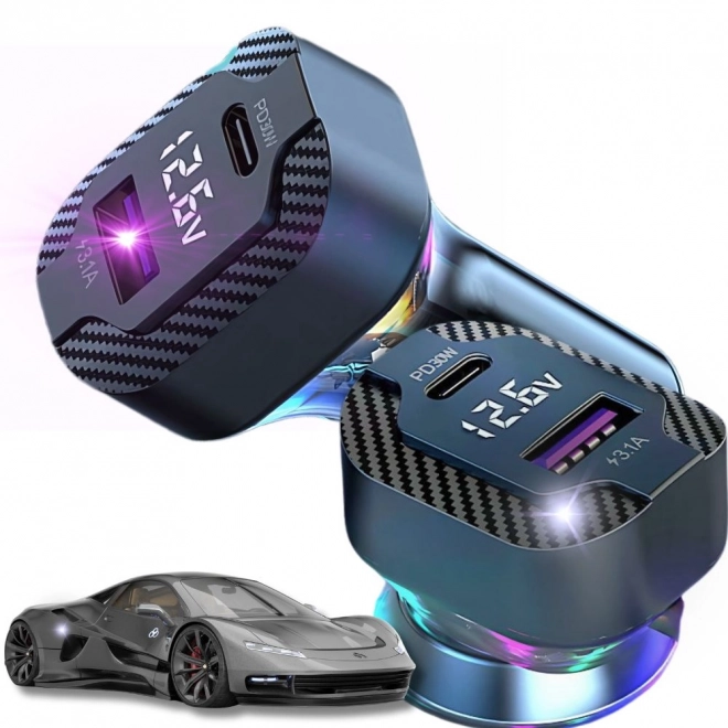 Sebesség USB-C és USB-A autós töltő RGB világítással