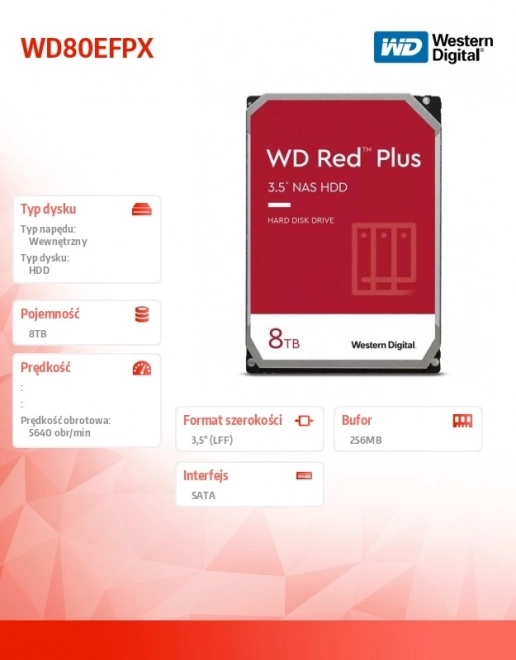 WD Red Plus 8TB hard disk nas rendszerekhez