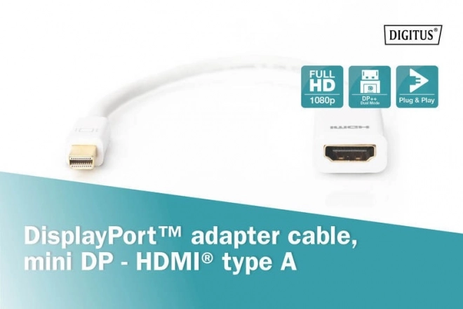 Fehér mini DisplayPort - HDMI adapter kábel