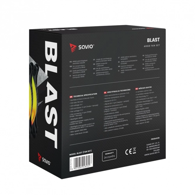 Savio BLAST ARGB hűtő ventilátor készlet 3 x 120 mm