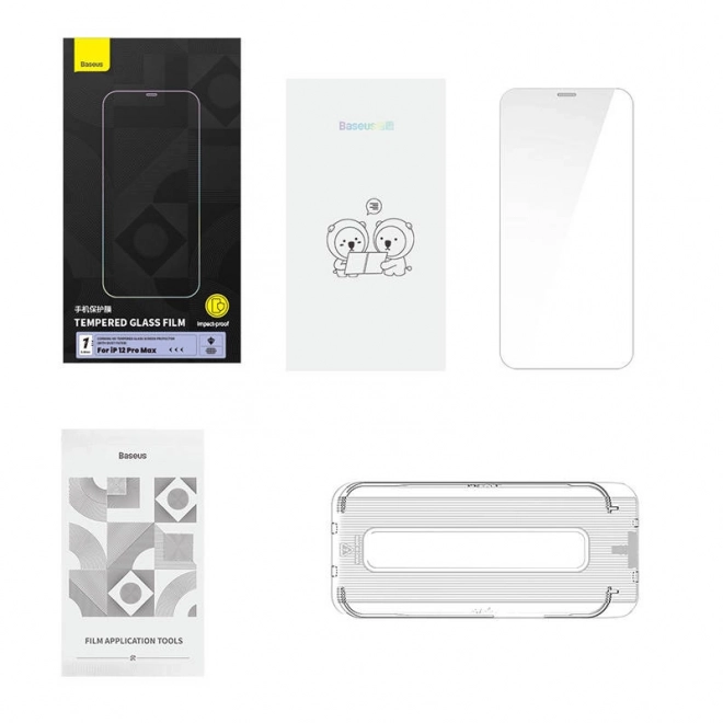 Baseus 0,4 mm edzett üveg iPhone 12 Pro Max-hoz tisztítókészlettel