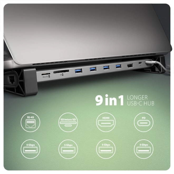 Axagon HMC-10HLS USB-C hub 9 az 1-ben többportos eszköz