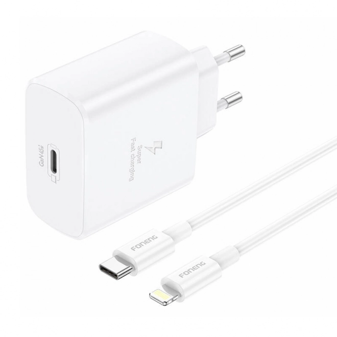 Gyors töltő Foneng GaN 45W USB-C + Lightning kábel Fehér