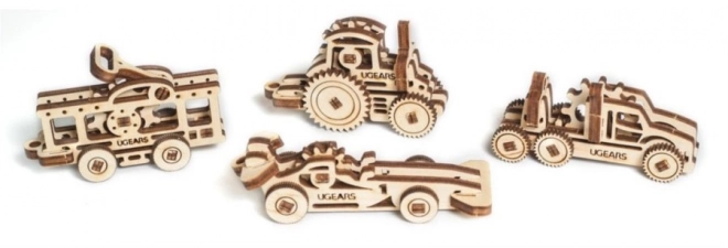 Ugears 3D fa mechanikus puzzle - 4 járművek mechanikus kulcstartó