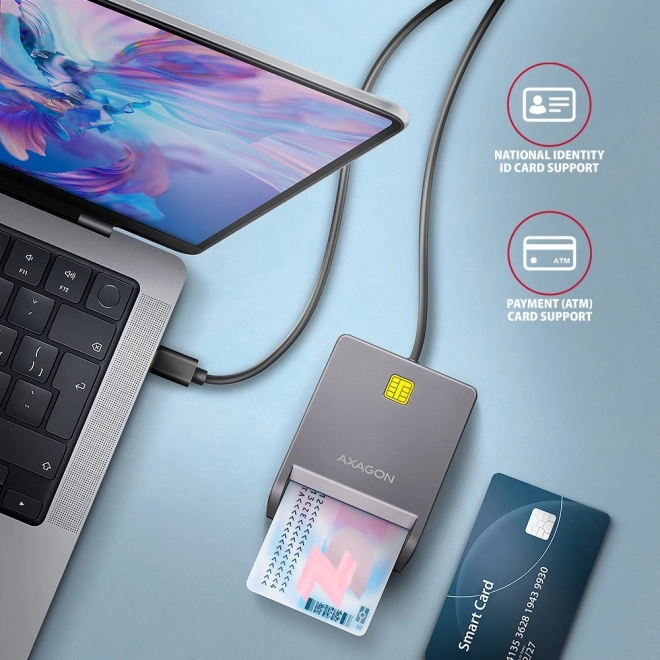 AXAGON USB-C azonosítókártya olvasó kábellel