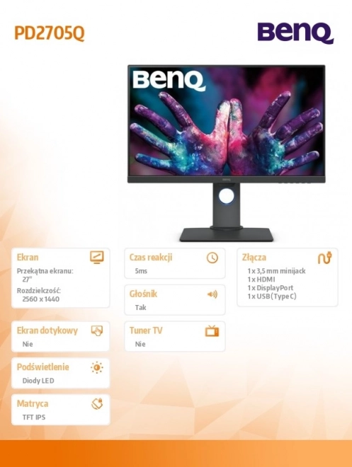 27 colos LED monitor QHD IPS HDMI DP USB csatlakozással