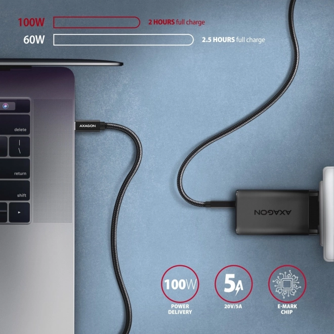 Prémium USB-C - USB-C adat- és töltőkábel 2m, 100W PD, 4K támogatás, nylon borítás, fekete