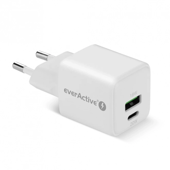GaN hálózati töltő 1x USB, 1x USB-C 20W QC3.0 fehér