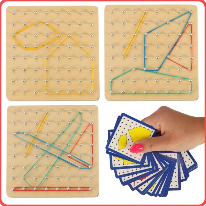 Geoboard fa puzzle gumiszalagokkal