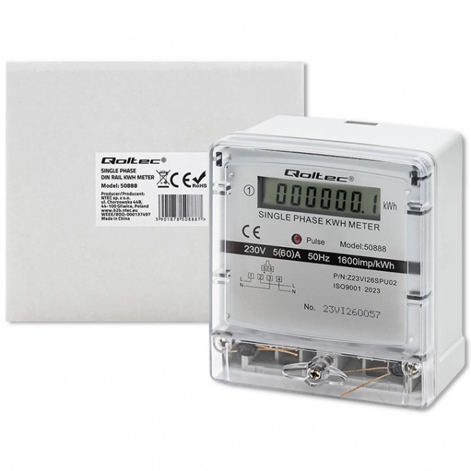 Egységes fázisú Qoltec 230V villanyóra LCD kijelzővel