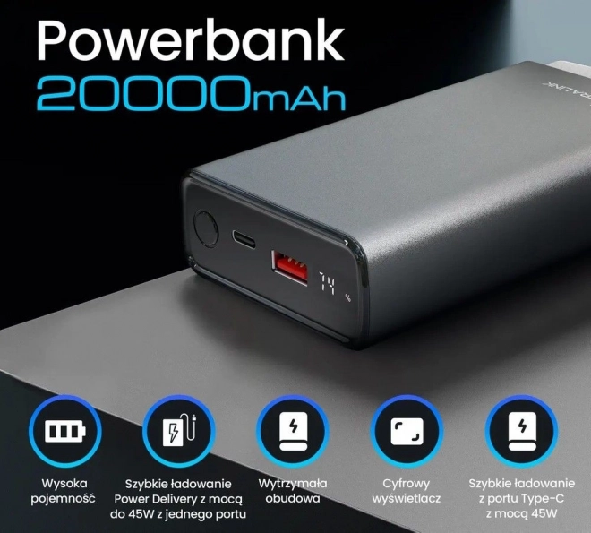 Extralink power bank 20000 mAh 45W gyorstöltéssel