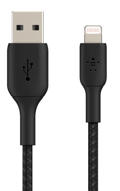 Fekete fonott USB-Lightning kábel 2m